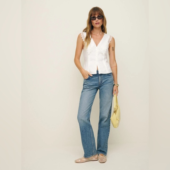 Reformation Melodie Linen Top Size 6 in White - Picture 2 of 5